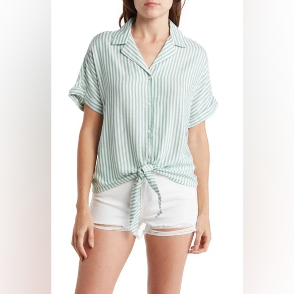 beachlunchlounge Green Striped Button-Down Shirt